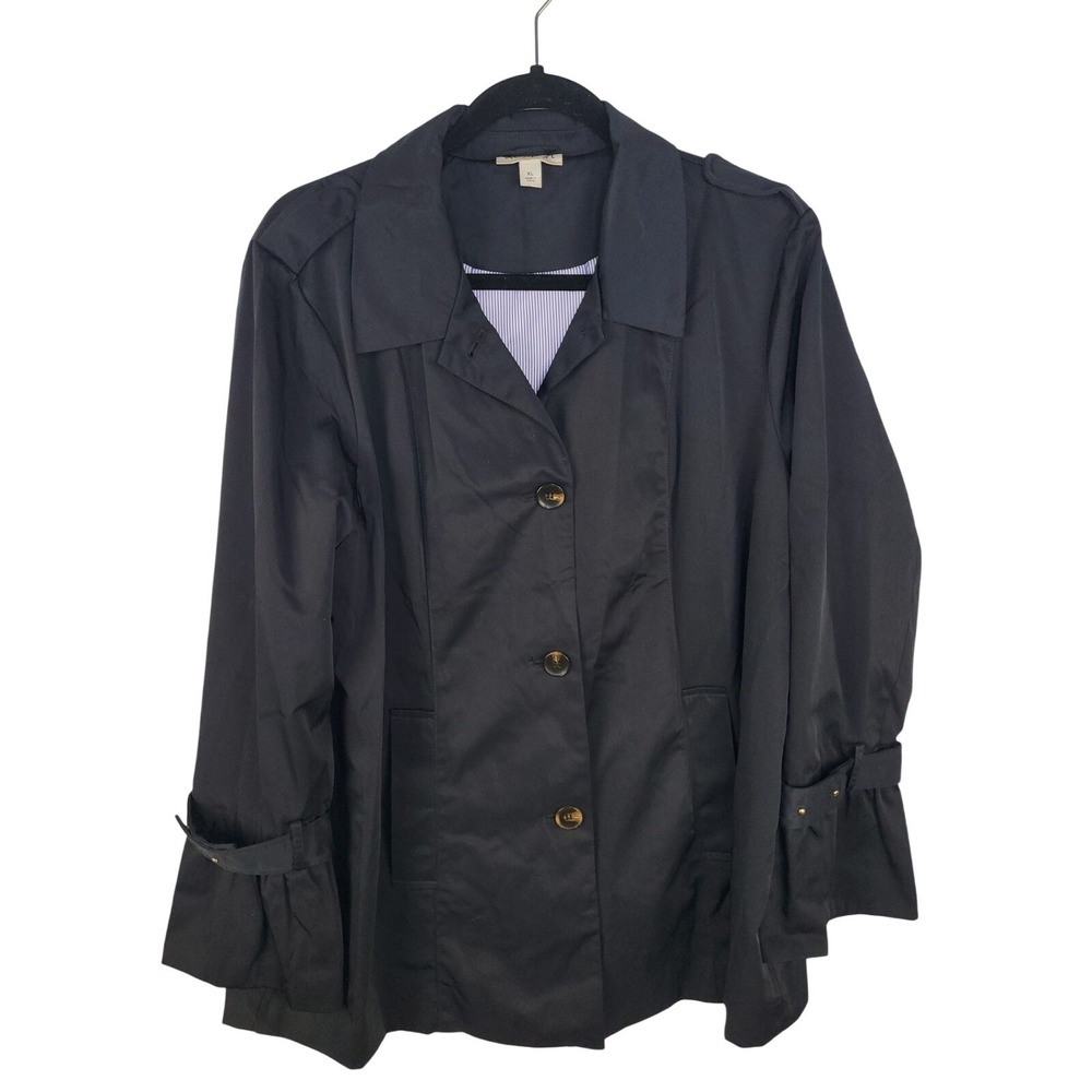 Westport Jacket XL Black Lightweight Button Front Trench Coat Lined Women's